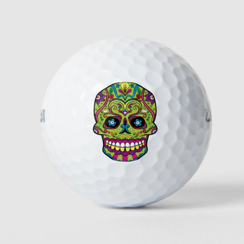 Day of the Dead Green Skull Golf Balls