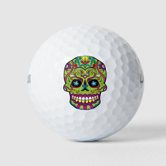 Day of the Dead Green Skull Golf Balls (Front)