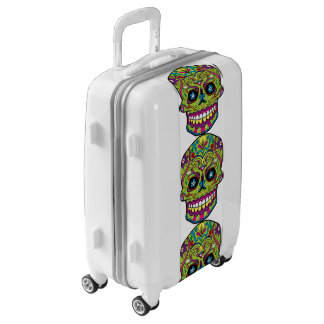 Day of the Dead Green Skull Luggage