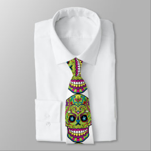 Day of the Dead Green Skull Neck Tie