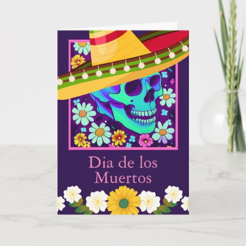 Day of the Dead Greetings Skull Flowers Card
