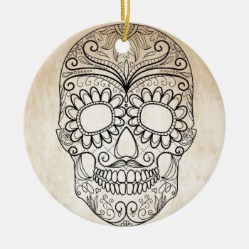 Day Of The Dead Grungy Skull Ceramic Ornament by GroovyFinds at Zazzle