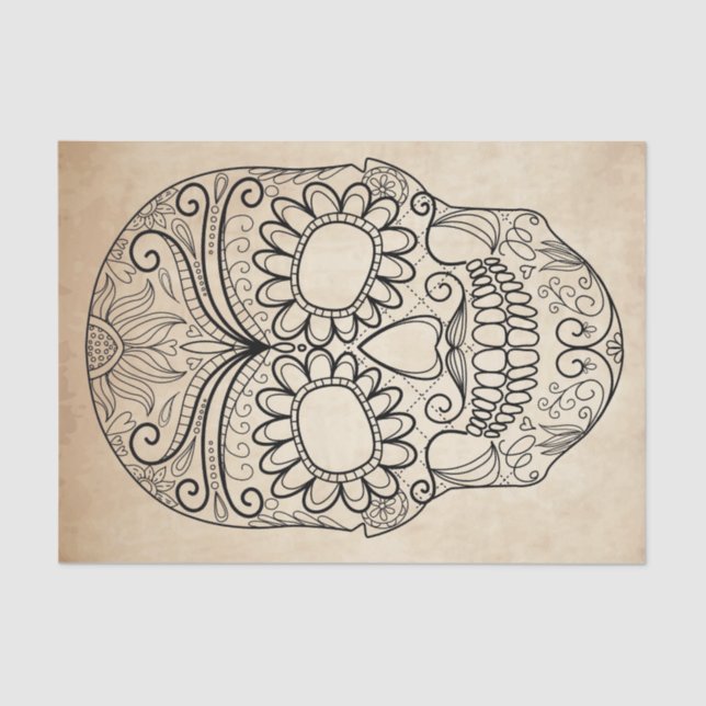 Day Of The Dead Grungy Skull Tissue Paper (Front)