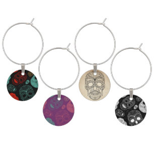 Day Of The Dead Grungy Skull Wine Glass Charm