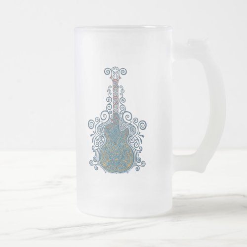 Day of the Dead Guitar Frosted Glass Beer Mug