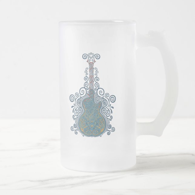 Day of the Dead Guitar Frosted Glass Beer Mug (Right)