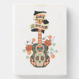Day of the dead guitar & sugar skull wooden box sign