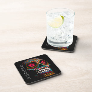 Day of the Dead Halloween Cute Painted Skull Beverage Coaster