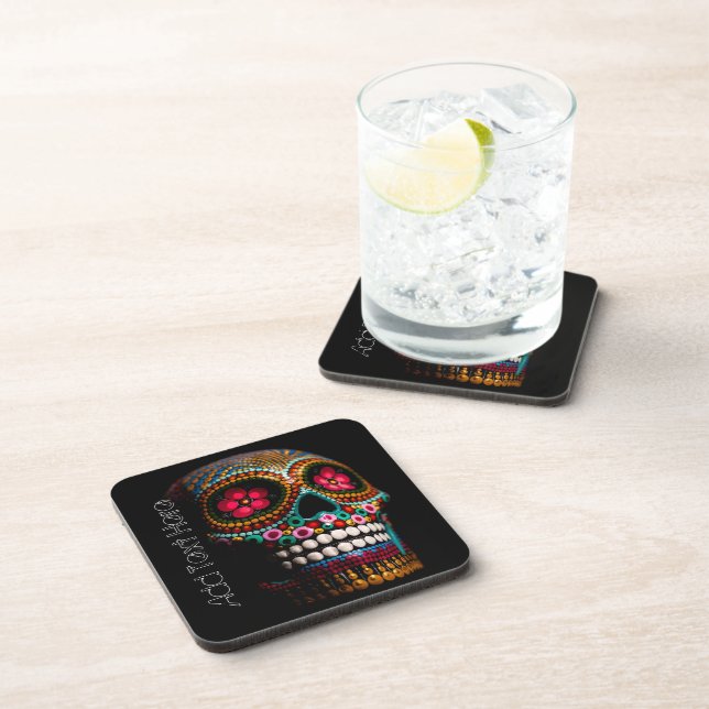 Day of the Dead Halloween Cute Painted Skull Beverage Coaster (Right Side)