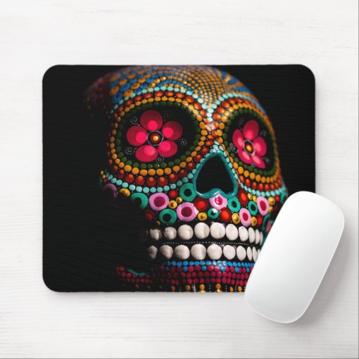 Day Of The Dead Halloween Cute Painted Skull Mouse Pad 