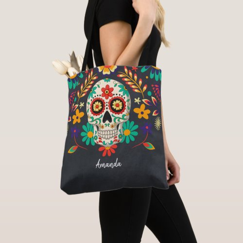 Day of the Dead Halloween Personalize Sugar Skull  Tote Bag