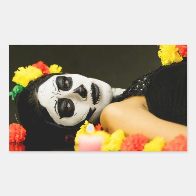 DAY OF THE DEAD/ HALLOWEEN RECTANGLE Sticker (Front)