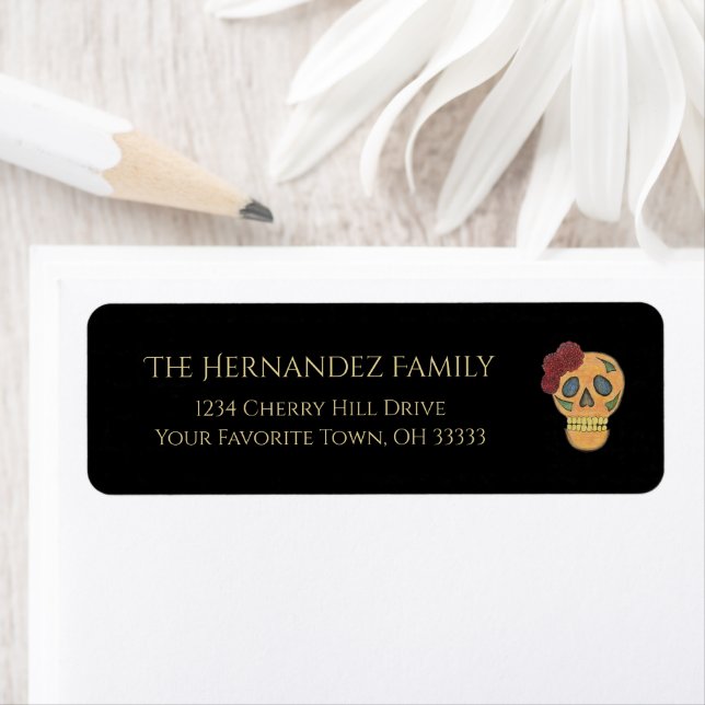Day of the Dead Halloween Skull Return Address Label (Insitu)