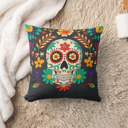 Day of the Dead Halloween Sugar Skull Throw Pillow