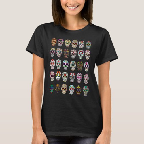 Day Of The Dead Halloween Sugar Skulls T_Shirt