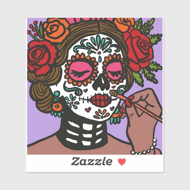 Day of the Dead Hand Drawn Catrina Sticker (Sheet)