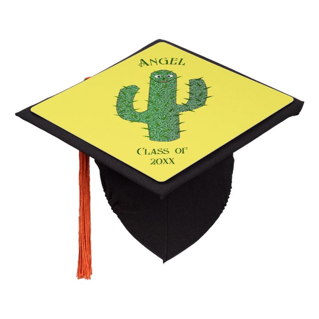 Day of the Dead Happy Cactus Custom Graduation Cap Topper (Angled)