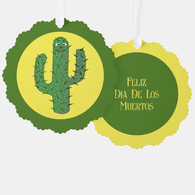 Day of the Dead Happy Cactus Custom Ornament Card (Front/Back)