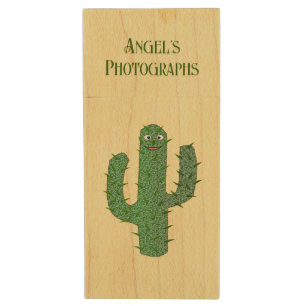 Day of the Dead Happy Cactus Custom Wood Flash Drive