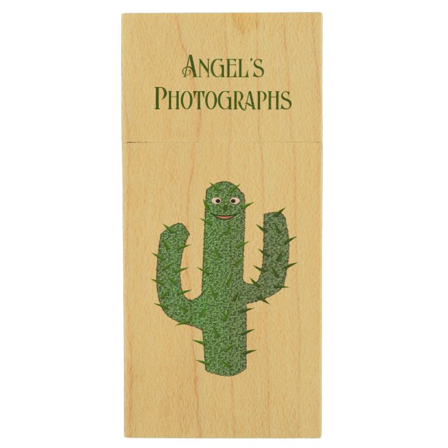 Day of the Dead Happy Cactus Custom Wood Flash Drive (Front Vertical)