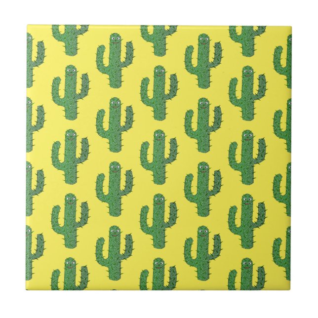 Day of the Dead Happy Cactus Patterned Ceramic Tile (Front)