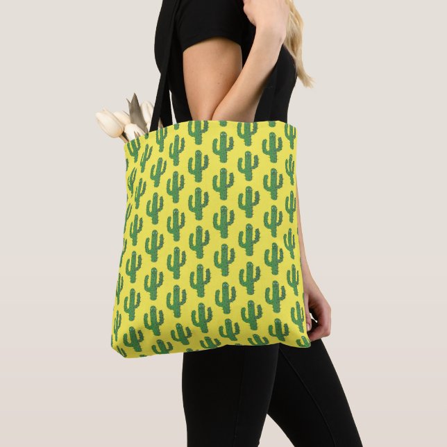 Day of the Dead Happy Cactus Patterned Tote Bag (Close Up)