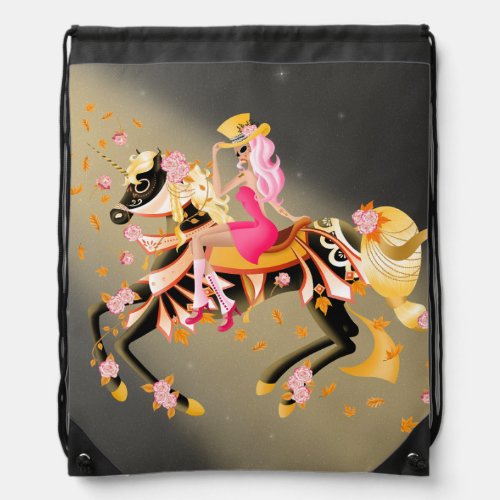 Day of the Dead Horse and Lady  Drawstring Bag