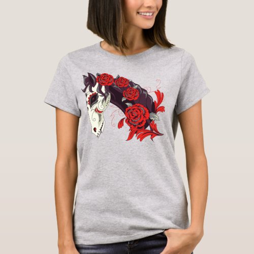 Day of the Dead Horse Skeleton with Roses T_Shirt