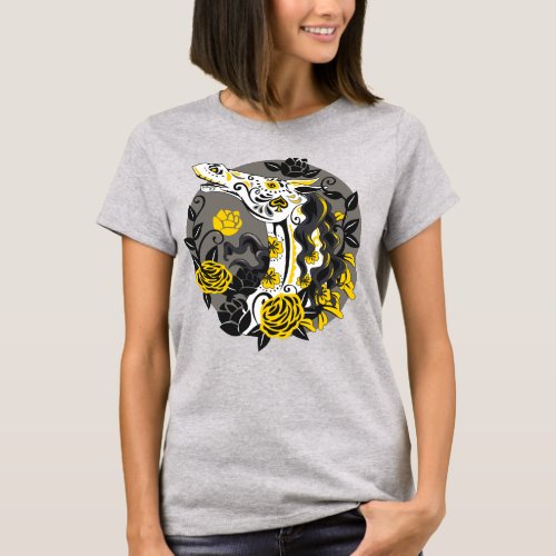 Day of the Dead Horse Skeleton with Yellow Roses T_Shirt