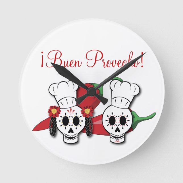 Day of the Dead Kitchen Clock with Chili Peppers (Front)
