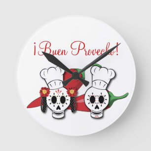 Day of the Dead Kitchen Clock with Chili Peppers