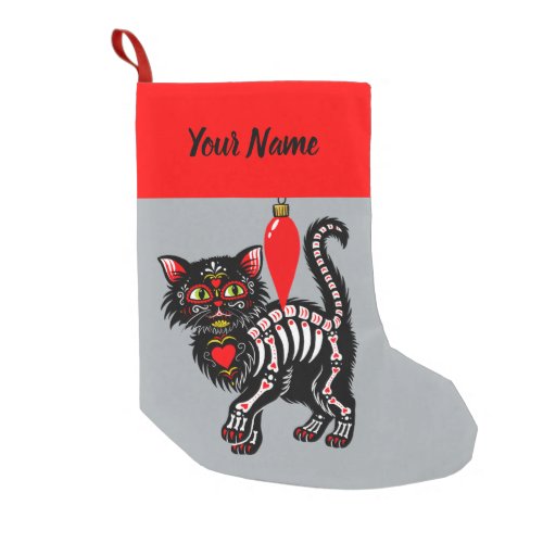 Day of the Dead Kitty Personalized Small Christmas Stocking