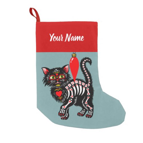 Day of the Dead Kitty Personalized Small Christmas Stocking