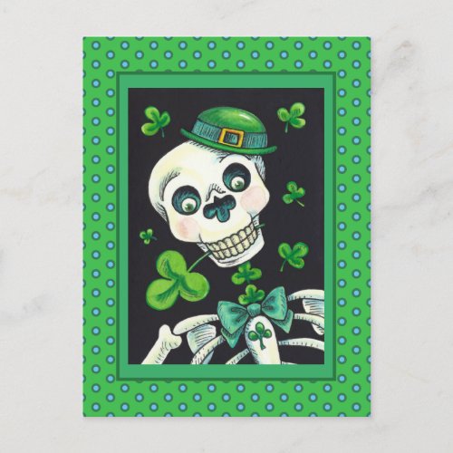 DAY OF THE DEAD LEPRECHAUN ST PADDYS DAY SKULL HOLIDAY POSTCARD
