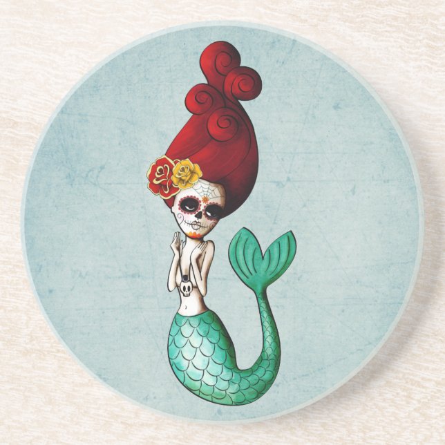 Day of The Dead Lovely Mermaid Girl Drink Coaster (Front)