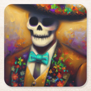 Day of the Dead Man 4 Square Paper Coaster