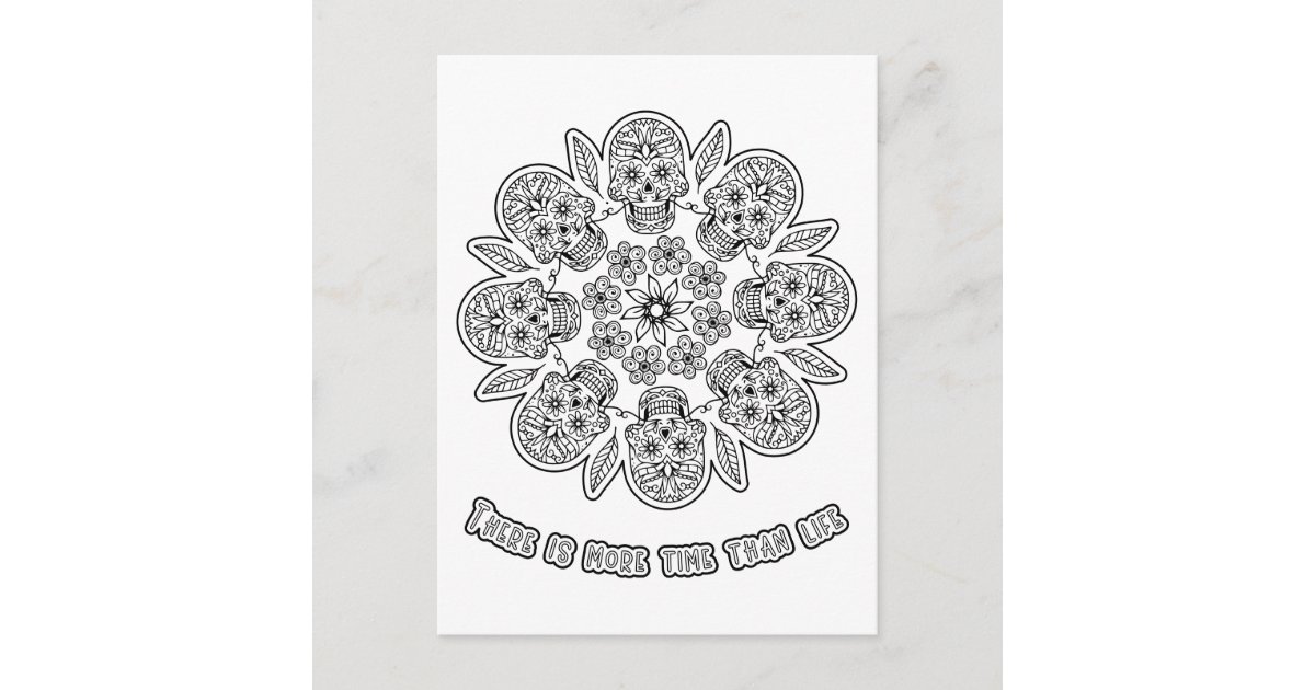 Day of the Dead Mandala Coloring Activity Postcard | Zazzle