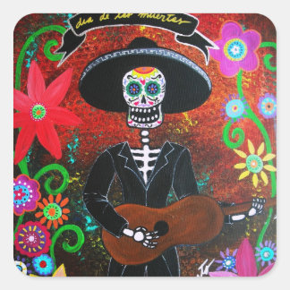 day of the dead mariachi square sticker