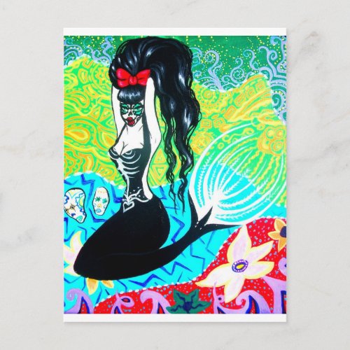 Day of the Dead Mermaid Art Postcard