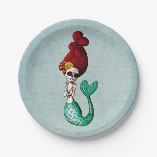 Day of The Dead Mermaid Girl Paper Plates