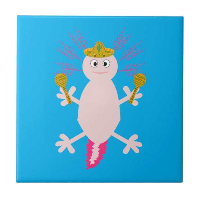 Day of the Dead Mexican Axolotl Ceramic Tile (Front)