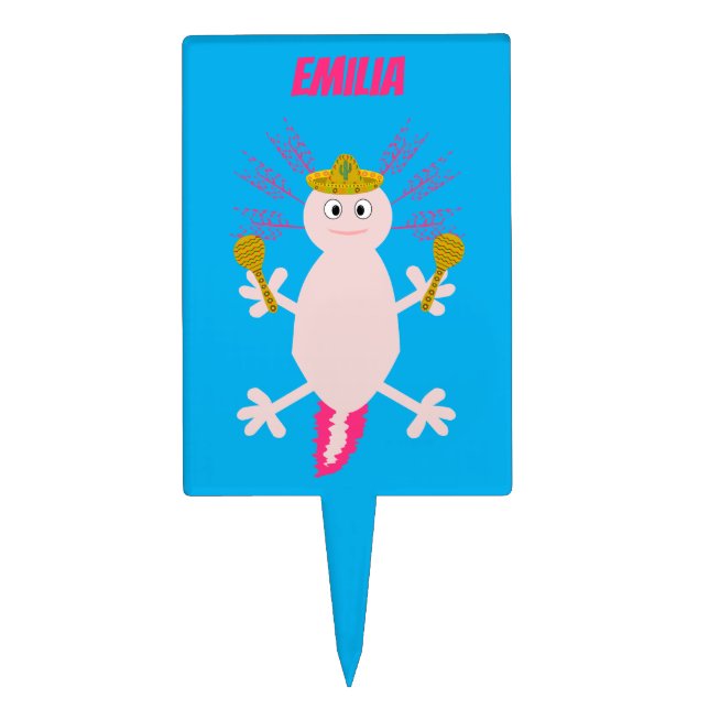 Day of the Dead Mexican Axolotl Custom Name Cake Topper (Front)