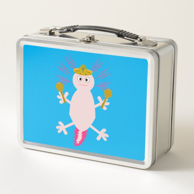 Day of the Dead Mexican Axolotl Custom Name Metal Lunch Box (Front)