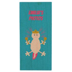 Day of the Dead Mexican Axolotl Custom Wood Flash Drive