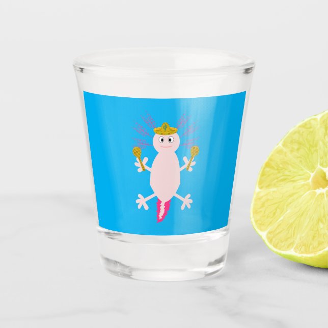 Day of the Dead Mexican Axolotl Shot Glass (Front)