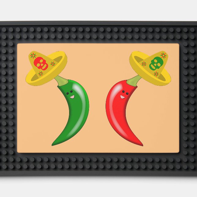 Day of the Dead Mexican Chilis Bar Mat (Front (Close Up))