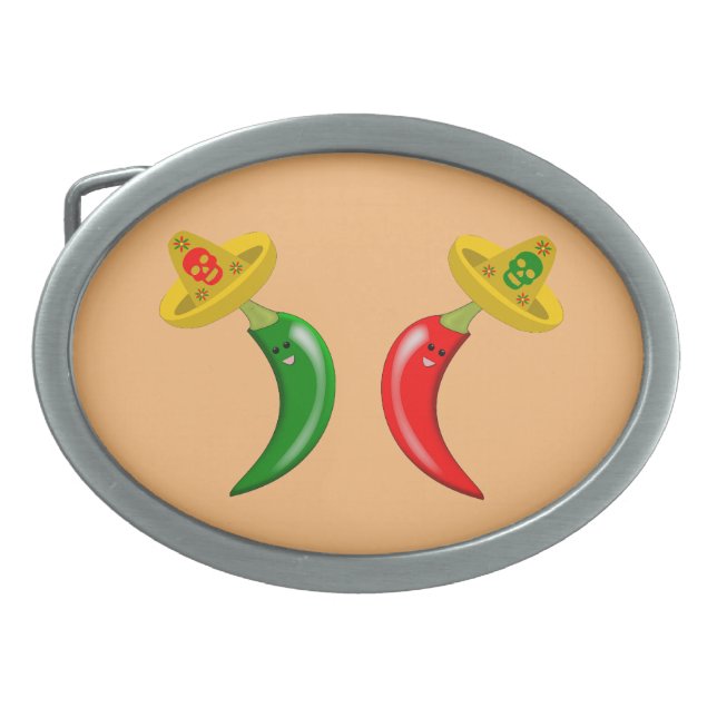 Day of the Dead Mexican Chilis Belt Buckle (Front)