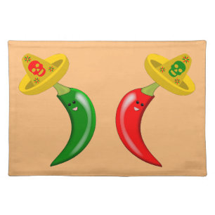 Day of the Dead Mexican Chilis Cloth Placemat