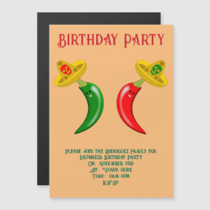Day of the Dead Mexican Chilis Custom Birthday Magnetic Invitation