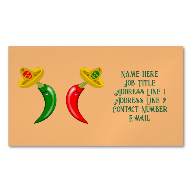 Day of the Dead Mexican Chilis Custom Business Card Magnet (Front)